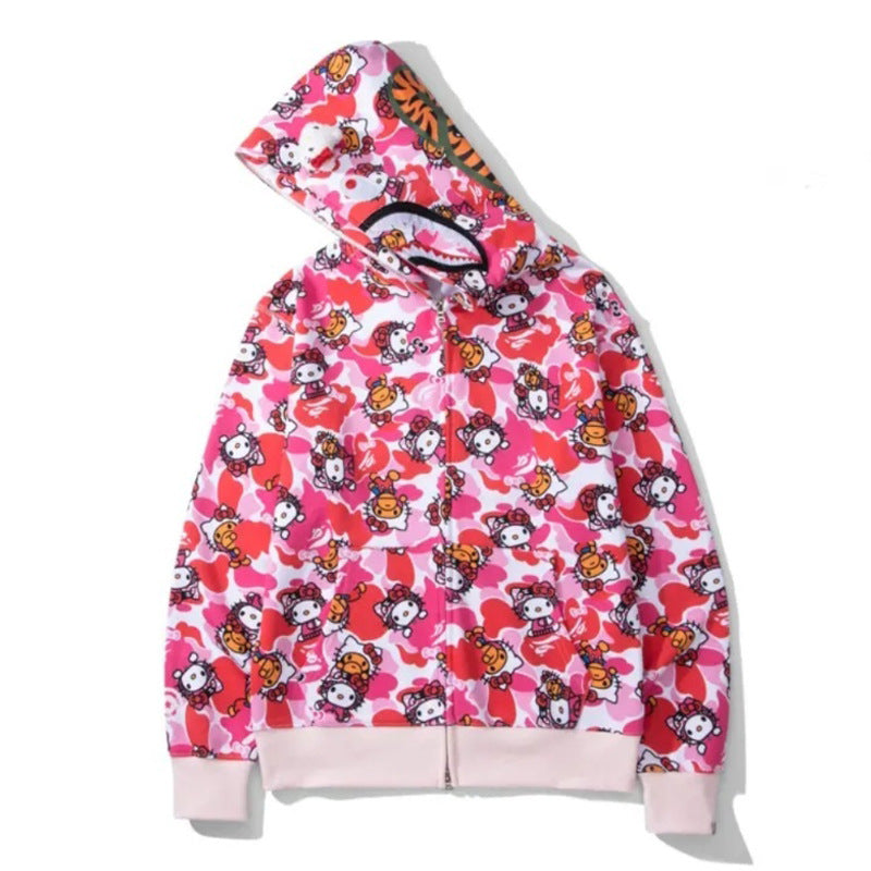 BAPE Shark Camo Print Full Zip Embroidery Streetwear Hoodie Unisex