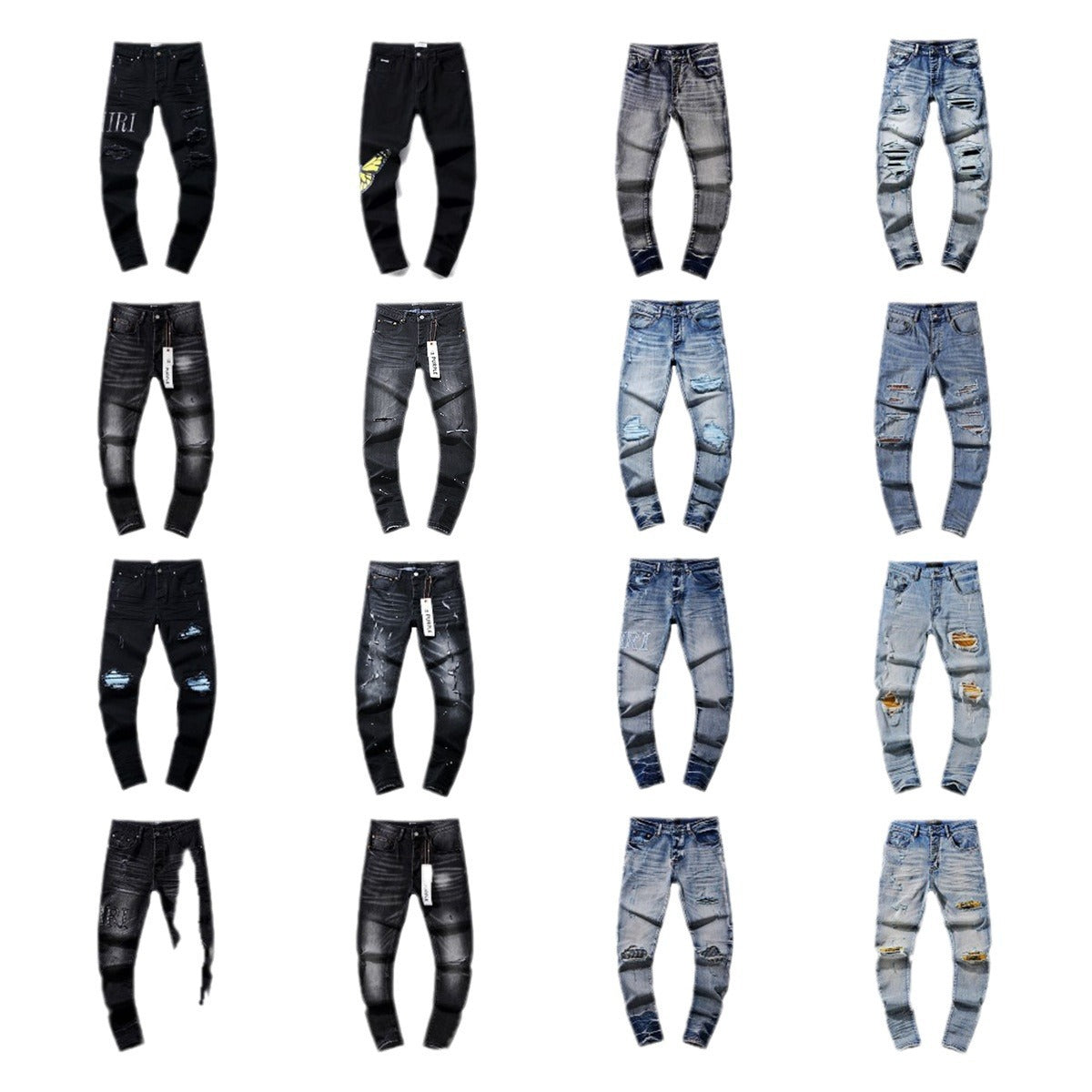 Purple Brand Vintage Washed Distressed Splash‑Ink Slim Tapered Jeans