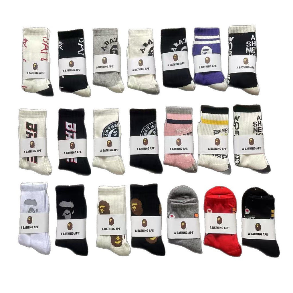 BAPE Ape Head Ribbed Crew Socks Multi Graphic Prints