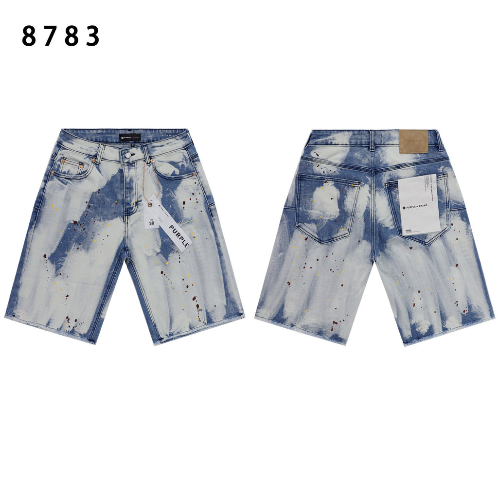 Purple Brand Brush Paint Distressed Denim Shorts Unisex