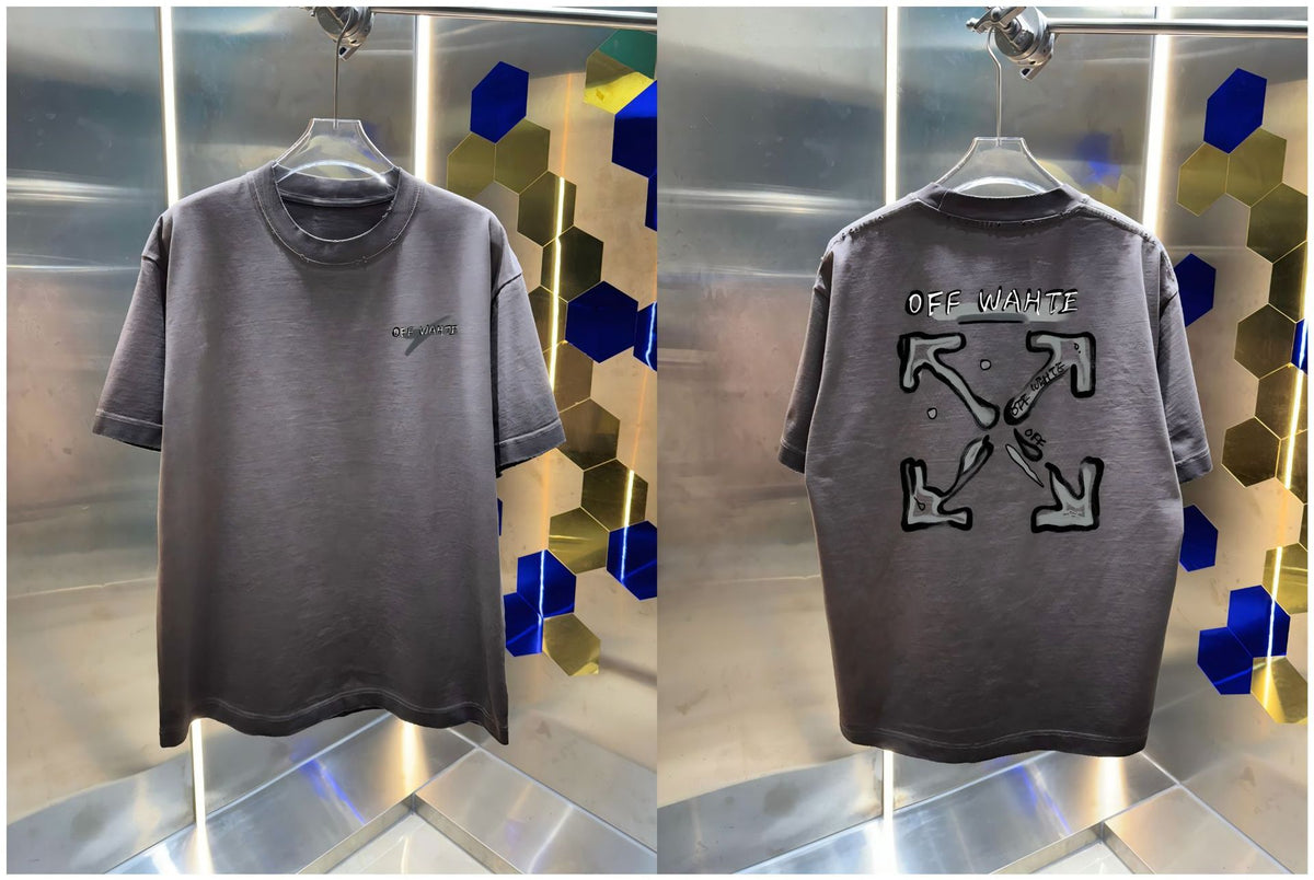 Off-White Washed Distressed Crew Neck Short Sleeve T Shirt Unisex