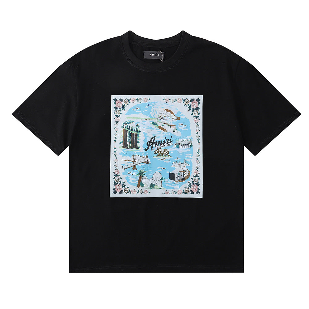 Amiri Rose Skull Letter Graphic Short Sleeve Tee Streetwear Unisex