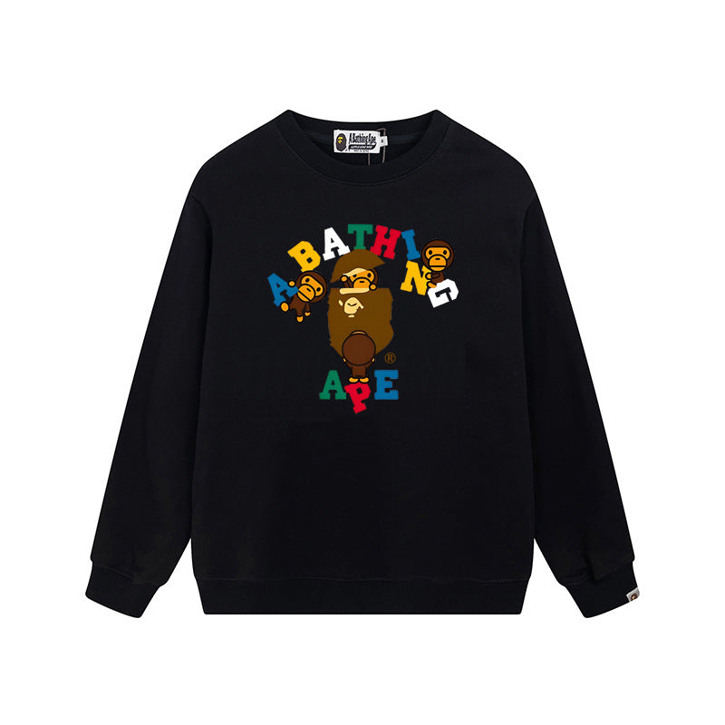 Bape Arch Letter Shark Ape Head Washed Oversized Crewneck Streetwear