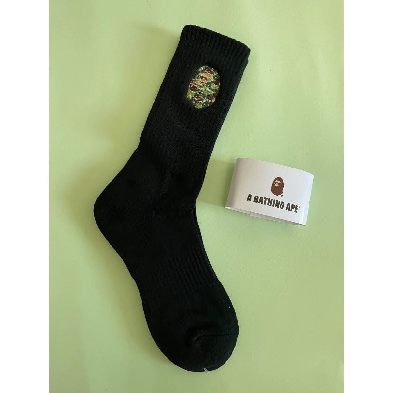 BAPE Ape Head Shark Embroidered Ribbed Crew Socks