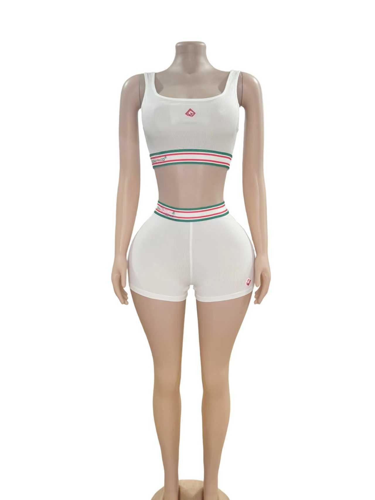 Y2K Striped Trim U Neck Tank Biker Short 2 Piece Set