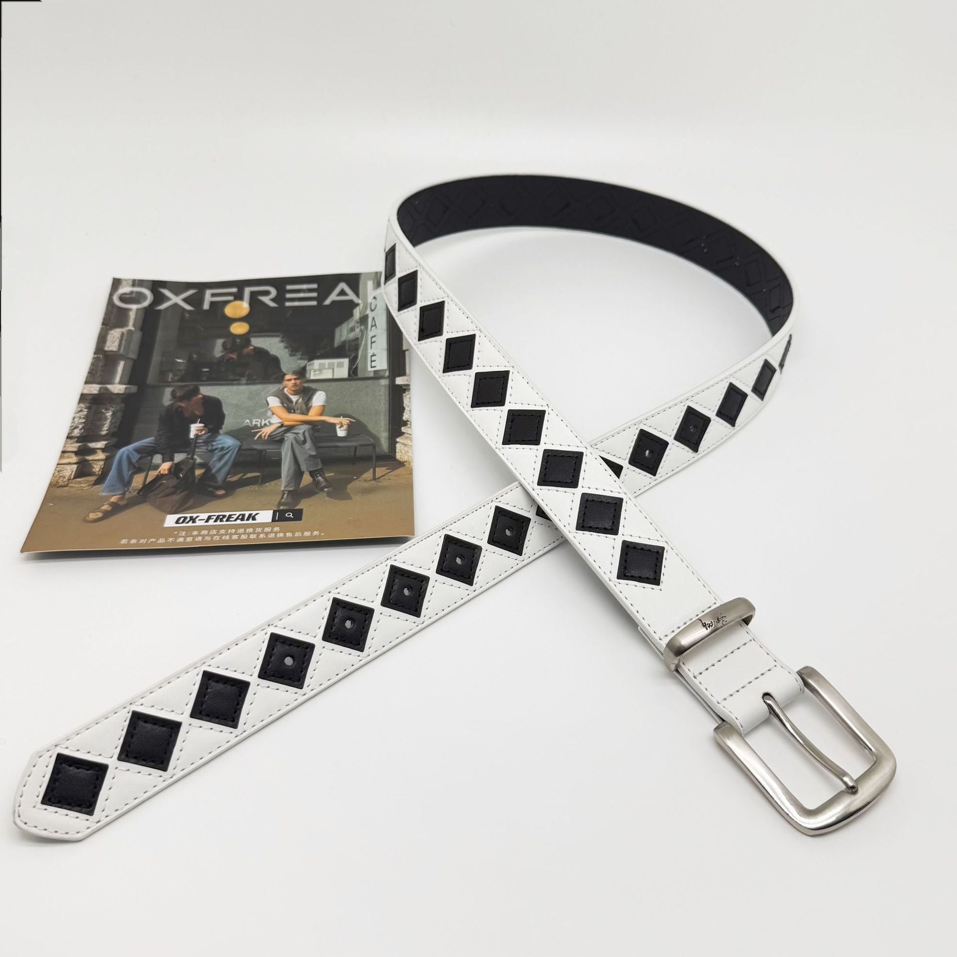 Stussy Black White Checkerboard Leather Belt Streetwear Unisex