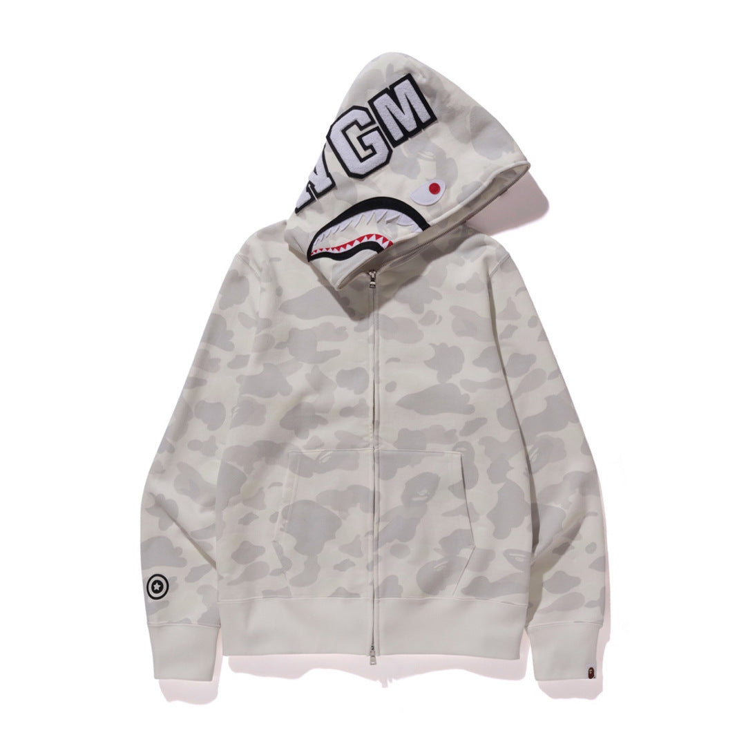 BAPE Shark Camo Print Full Zip Streetwear Hoodie Unisex