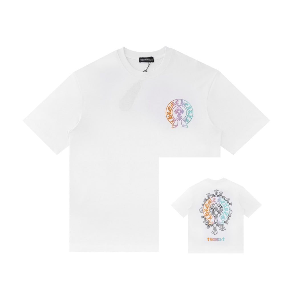 Chrome Hearts Color Sanskrit Cross Horseshoe Print Short Tee Unisex