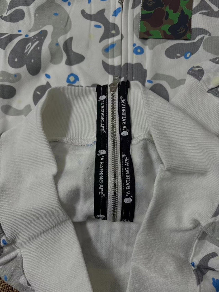 BAPE Shark Camo Print Full Zip Streetwear Hoodie Unisex