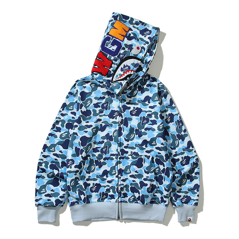 BAPE Shark Camo Print Full Zip Streetwear Hoodie Unisex