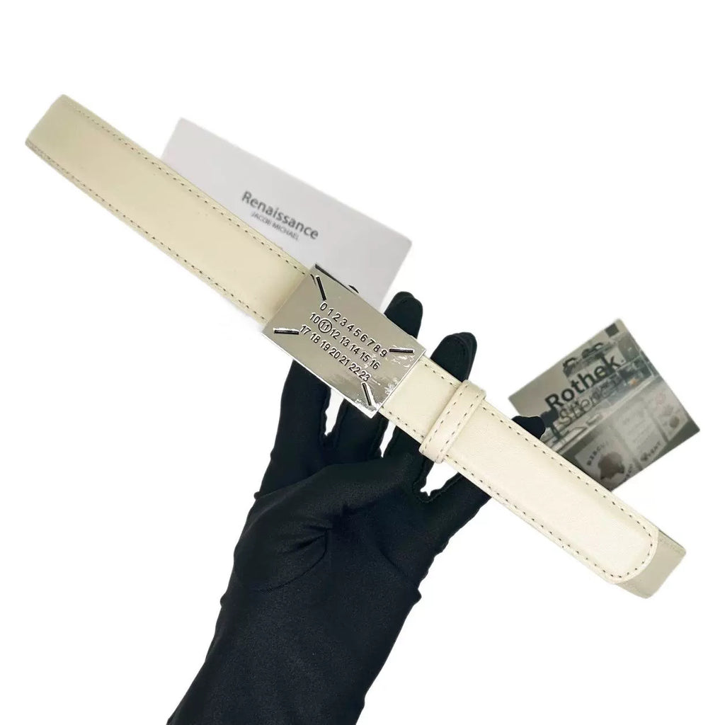 Maison Margiela Number Tag Flat Buckle Leather Belt Streetwear Unisex