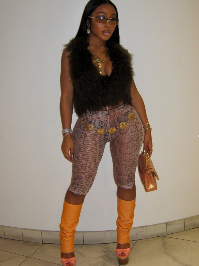 Animal Print High Stretch Mid Rise Capri Leggings