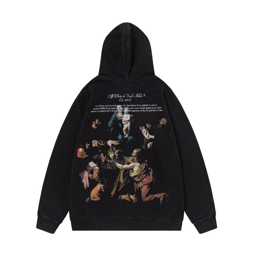 Off-White Color Figure Oil Painting Washed Graphic Hoodie