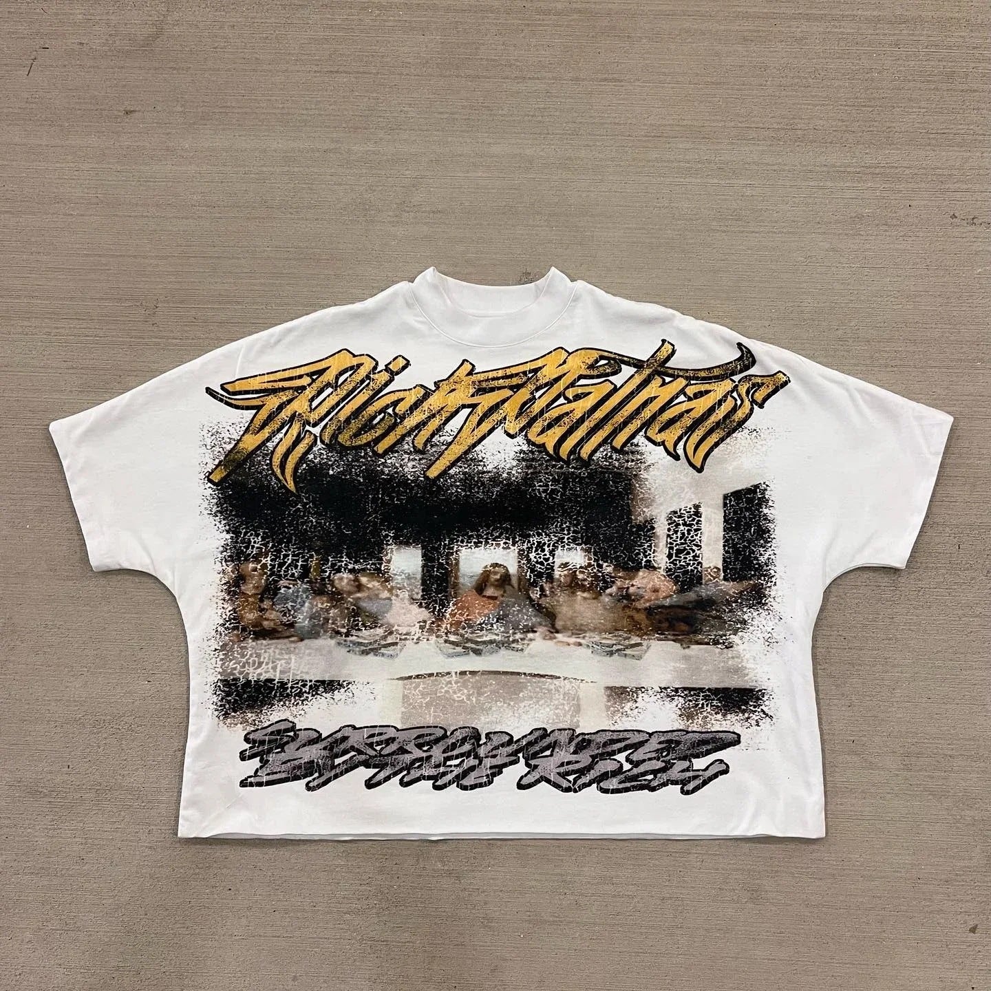 Ukiyo Infamouss Style Vintage Zeitungs-Grafik Oversized Baumwoll-T-Shirt