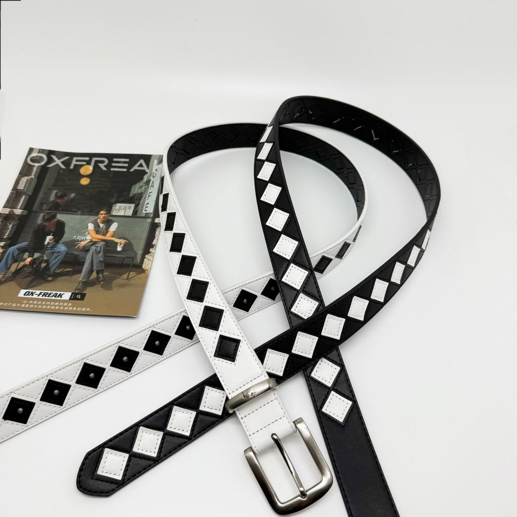 Stussy Black White Checkerboard Leather Belt Streetwear Unisex