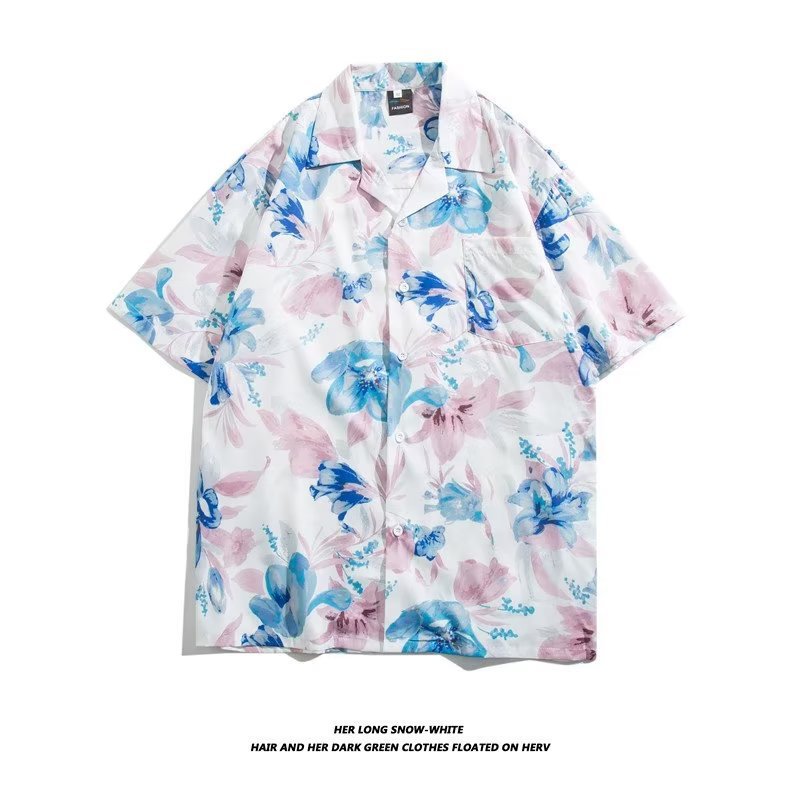 Unisex Vintage Camp Collar Tropical Floral Loose Beach Vacation Shirt 1301-1341