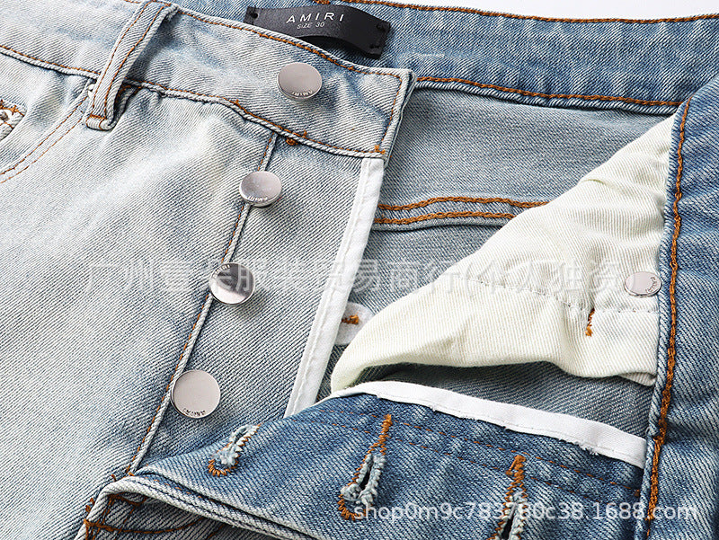 Amiri Blue Jeans Washed Distressed Straight‑Leg Loose Unisex