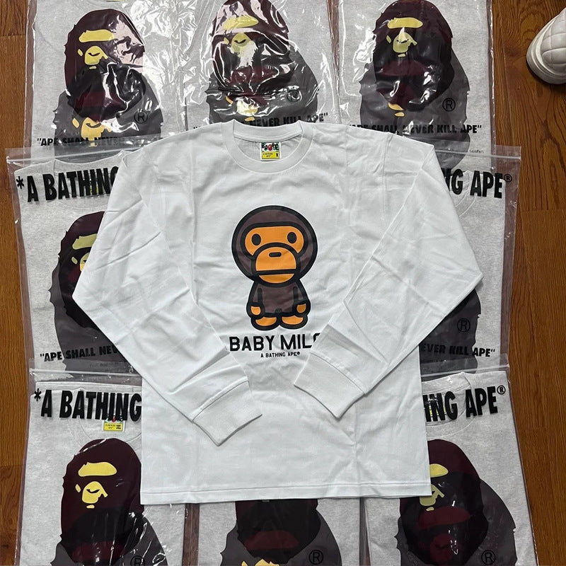 Bape Multi‑Ape‑Head Graphic Oversized Long Sleeve Tee Streetwear