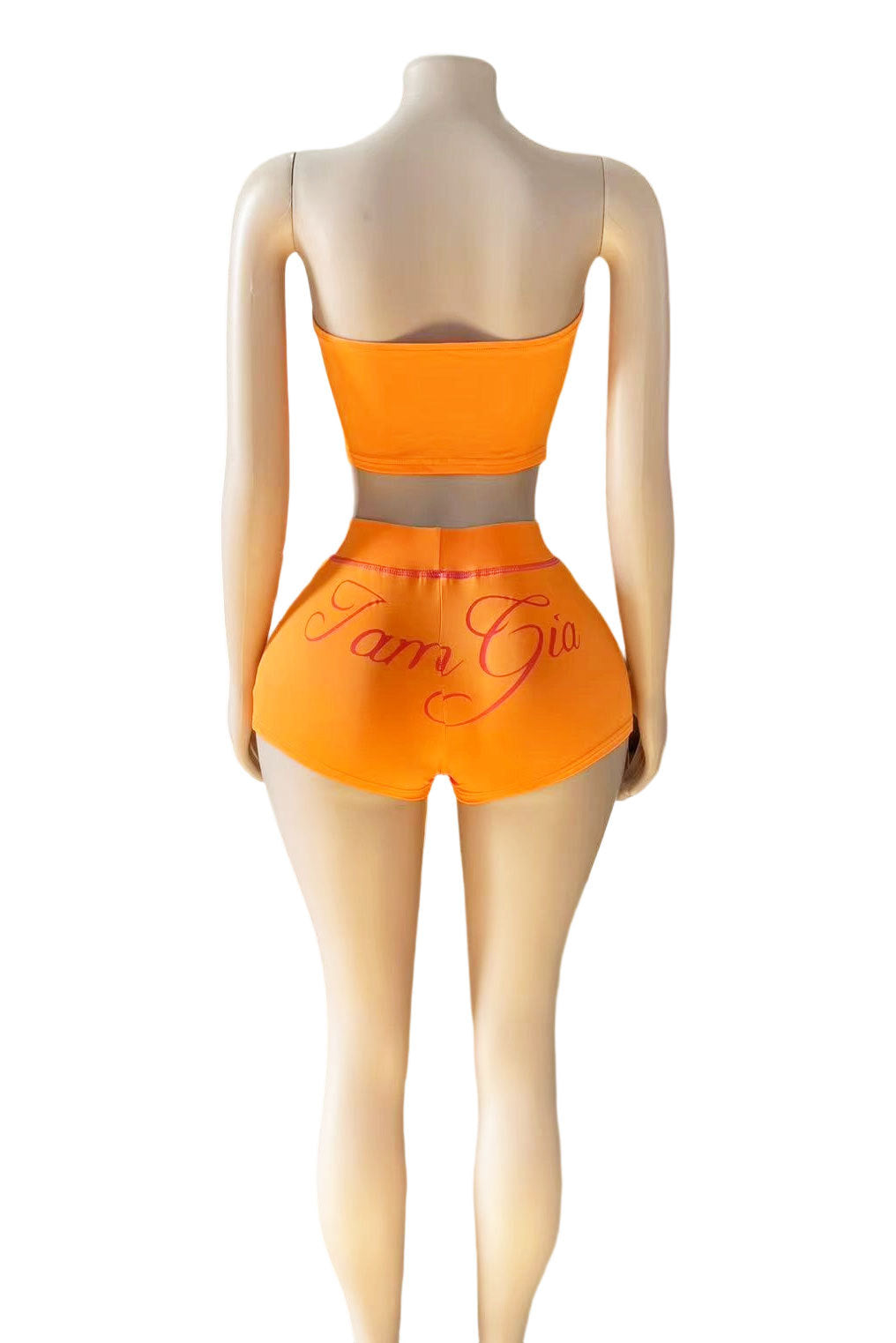 I.AM.GIA Stitch Letter Print Tube Top Biker Shorts 2 Piece Outfit Set