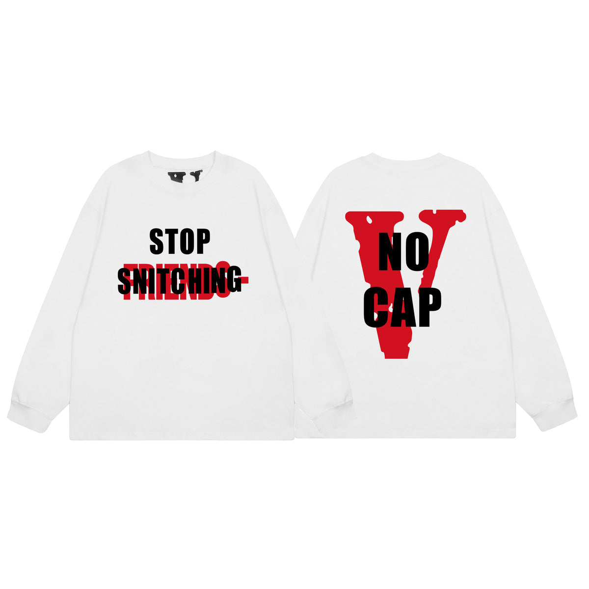VLONE Big V Graphic Long Sleeve Tee Streetwear Cotton Oversized Shirt