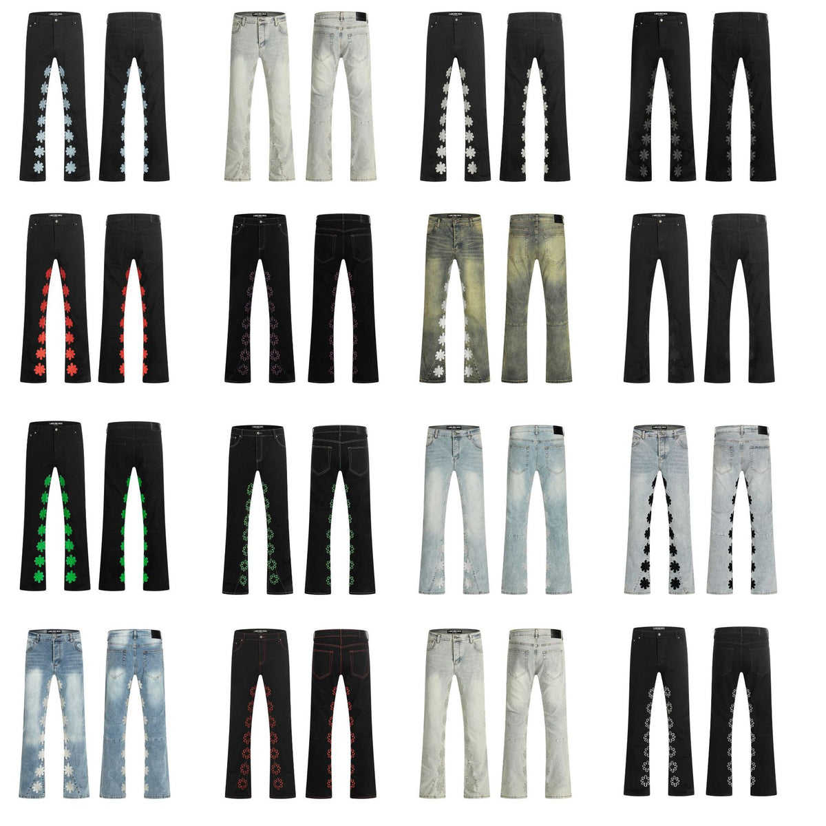 LOSTSHDWS Floral-Embroidered Flared-Hem Jeans