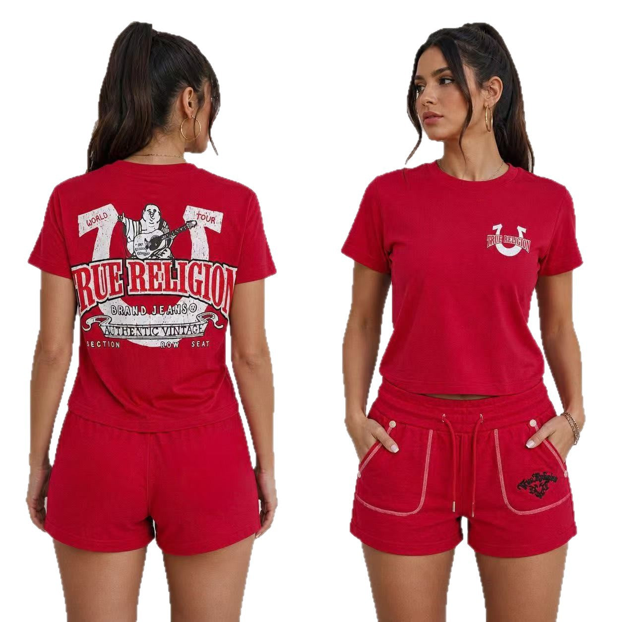 True Religion Horseshoe Graphic Print Tee Shorts 2 Piece Set