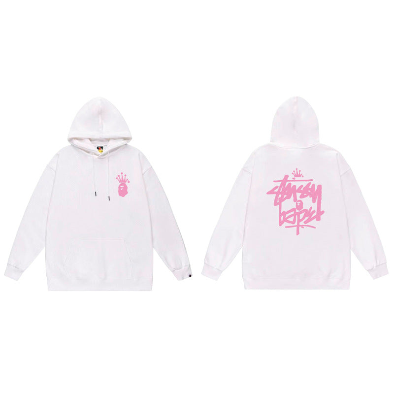 BAPE x Stussy Shark Graphic Hoodie Street Cotton Pullover Sweatshirt