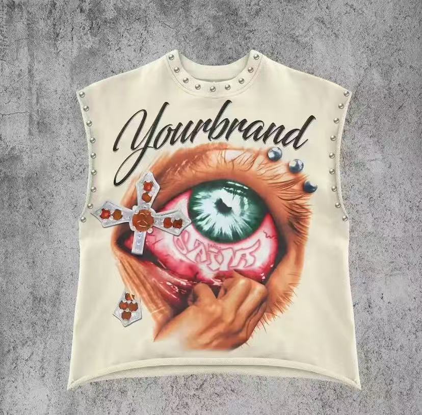 Vintage Multi Graphic Rivet Sleeveless Crop Tank Top