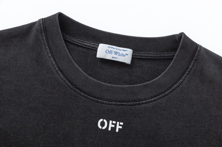 Off-White Color Figure Graphic Crew Neck Short Sleeve T Shirt