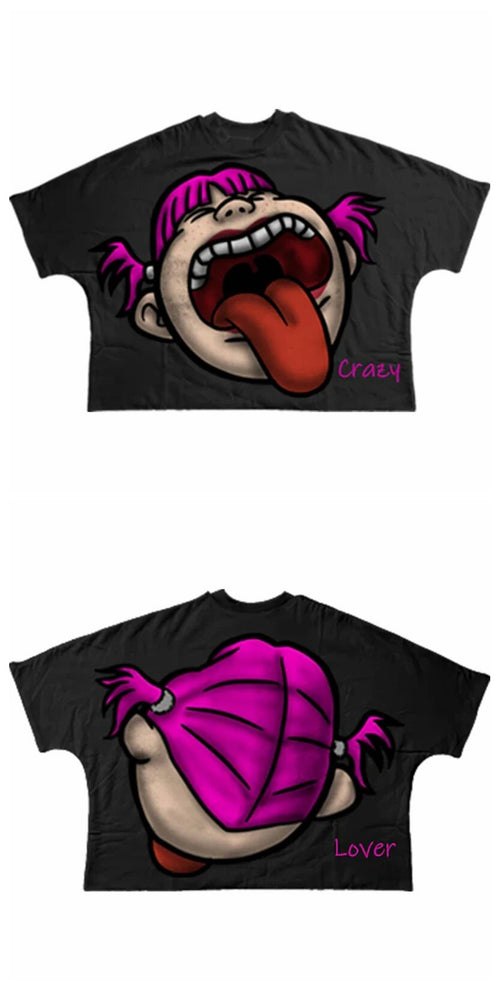 Delinquent Style Y2K Horror Cartoon Portrait Oversized Vintage Cotton Tee
