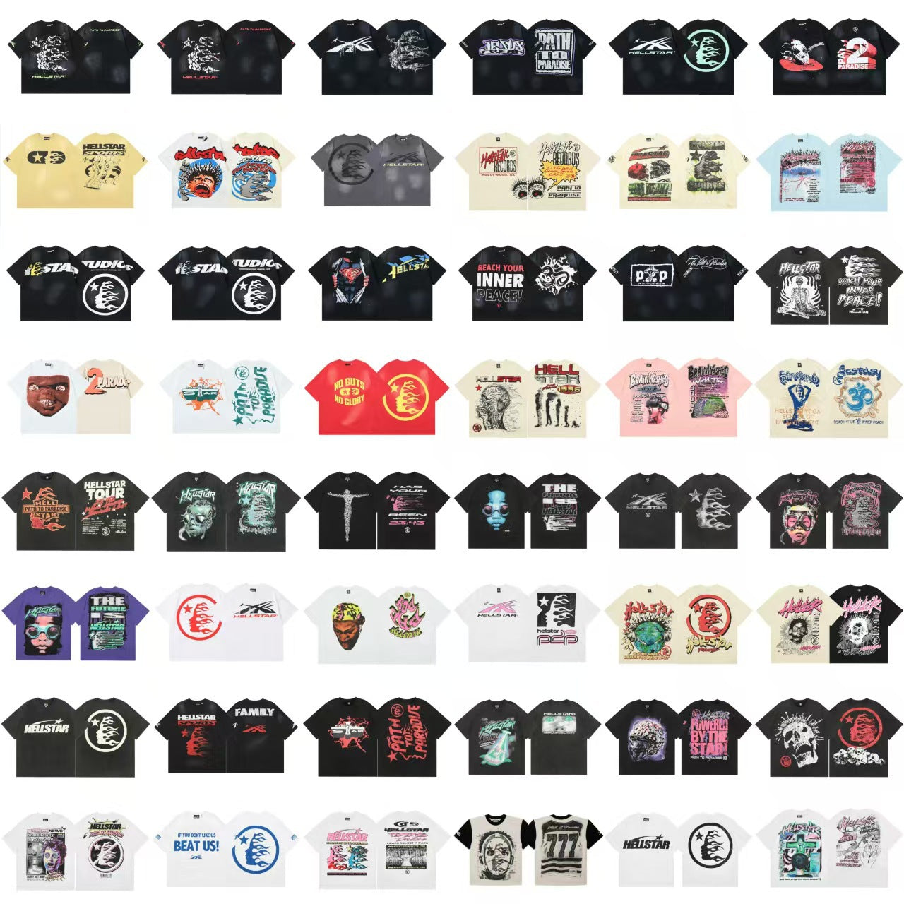 Hellstar Multi‑Graphic Print Crew Neck Short Sleeve Tee Unisex