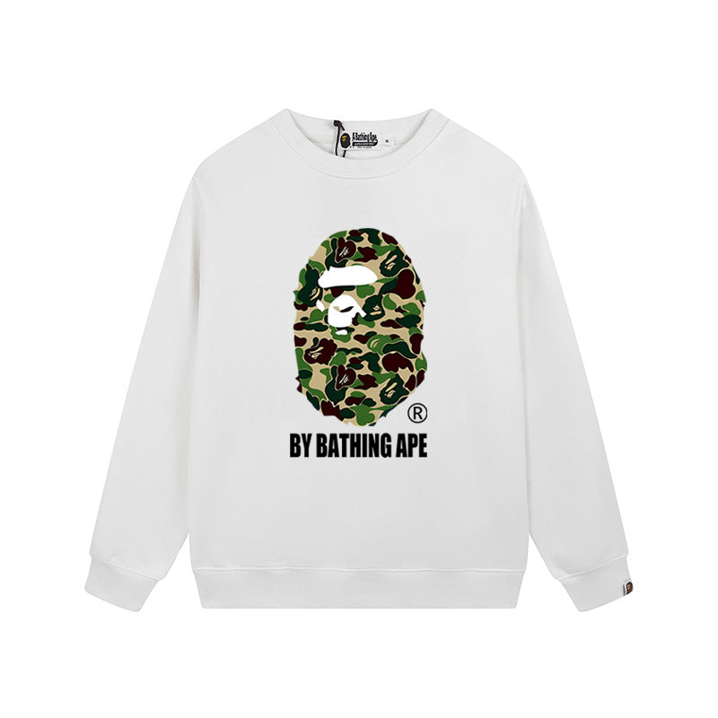 Bape Arch Letter Shark Ape Head Washed Oversized Crewneck Streetwear
