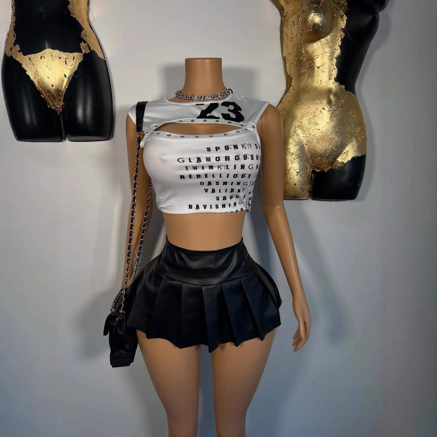 Letter Print Cutout Sleeveless Crop Tank Top Women