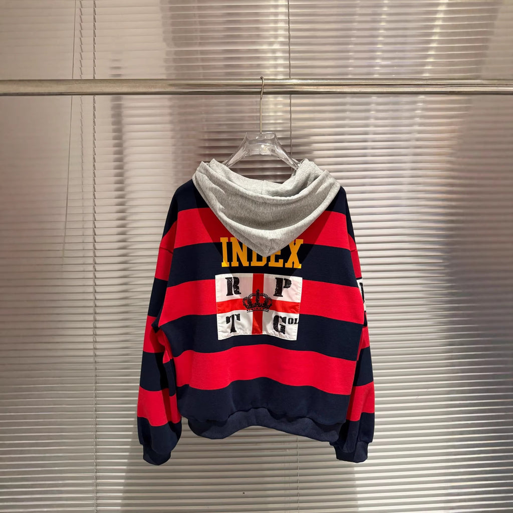 Protocol Index Striped Horse Embroidery Hoodie Rugby Sweatshirt Unisex