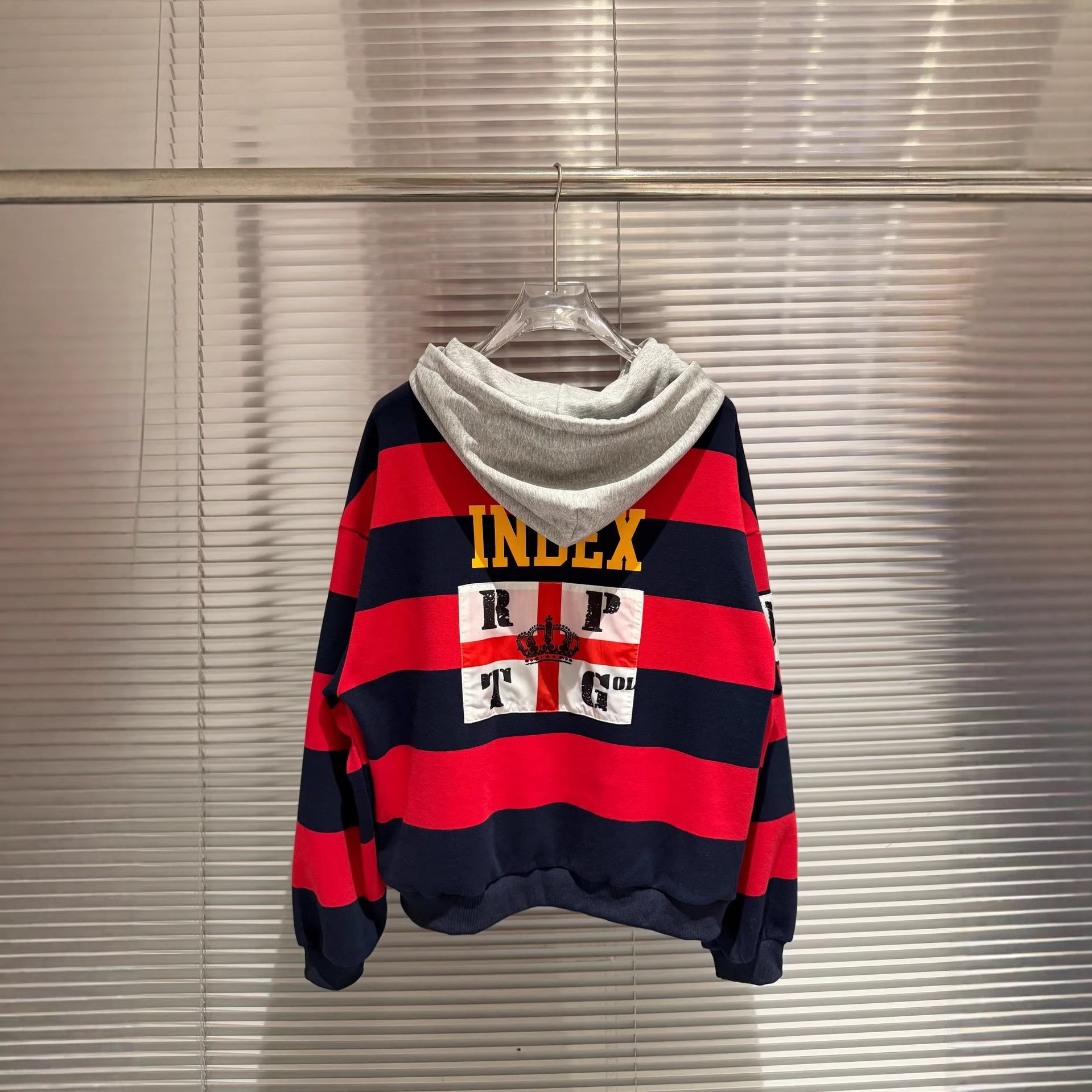 Protocol Index Striped Horse Embroidery Hoodie Rugby Sweatshirt Unisex