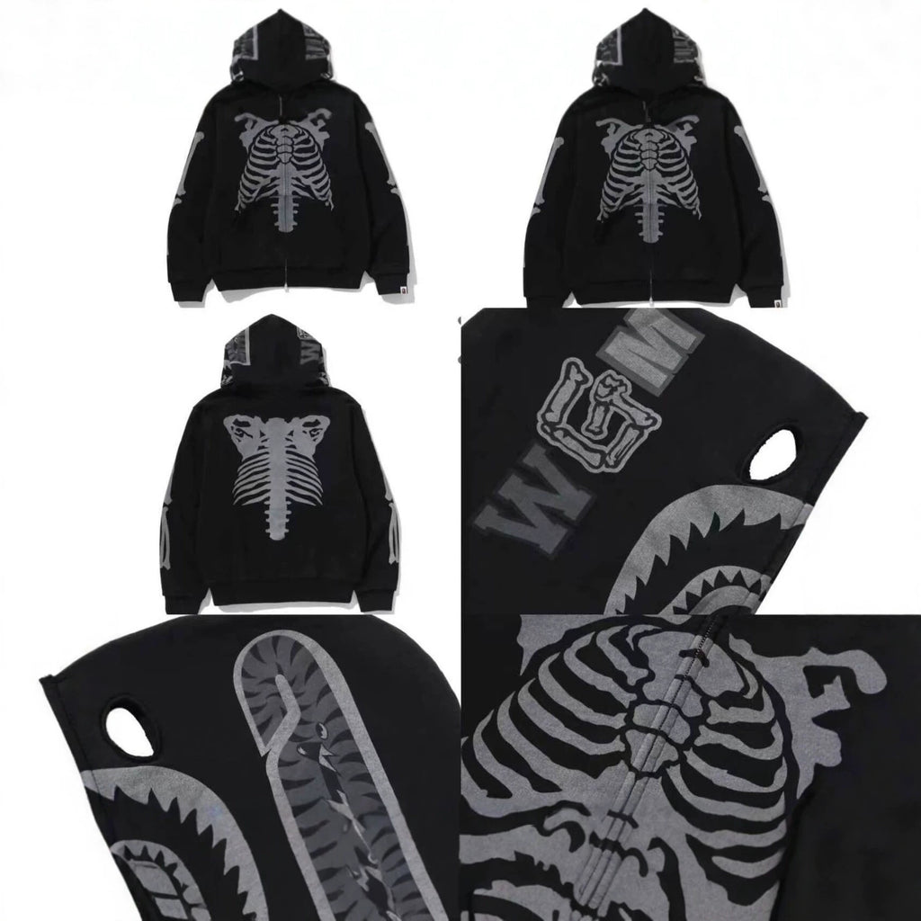 BAPE Skeleton Shark Heavy Washed Full Zip Hoodie