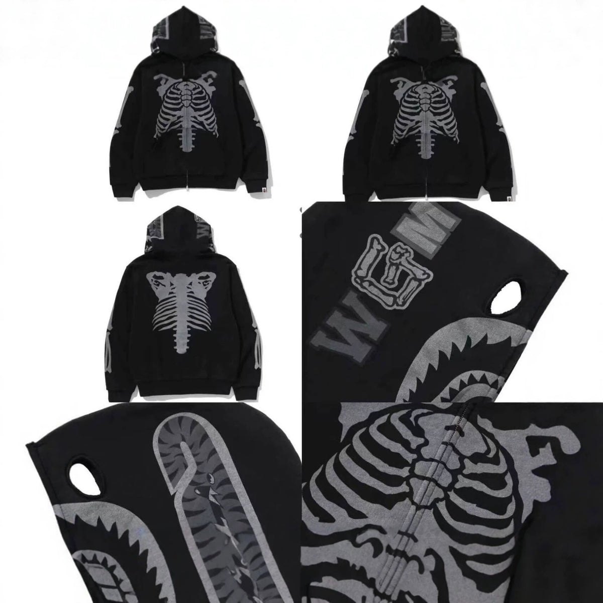 BAPE Skeleton Shark Heavy Washed Full Zip Hoodie