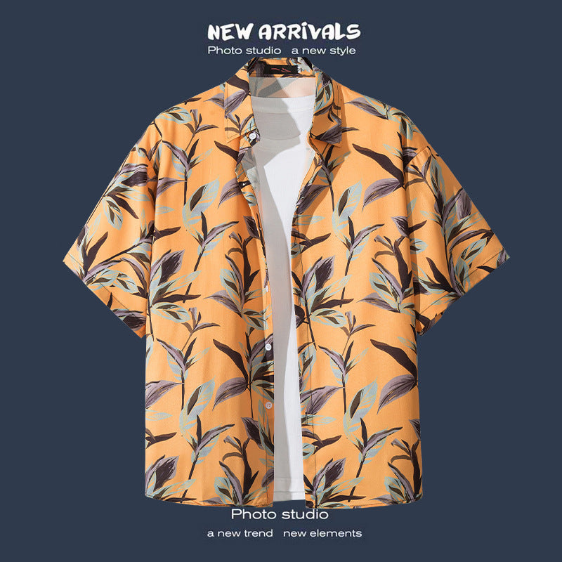 Mens Vintage Tropical Hawaiian Floral Loose Short Sleeve Beach Shirt