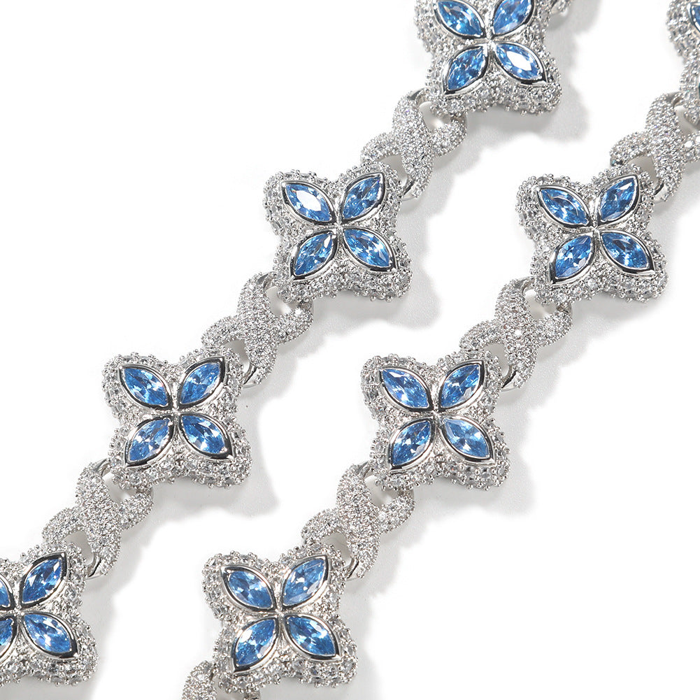 Iced Out Four Leaf Clover 5A Color Zircon Hip Hop Bracelet For
