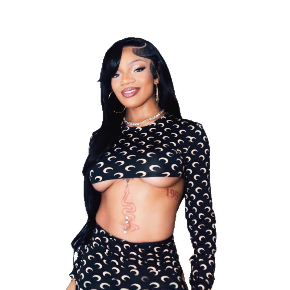 Marine Serre Moon Print Long Sleeve Crop Top Mini Skirt 2 Piece Set Women
