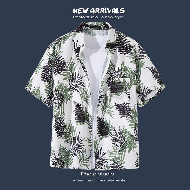 Mens Vintage Tropical Hawaiian Floral Loose Short Sleeve Beach Shirt