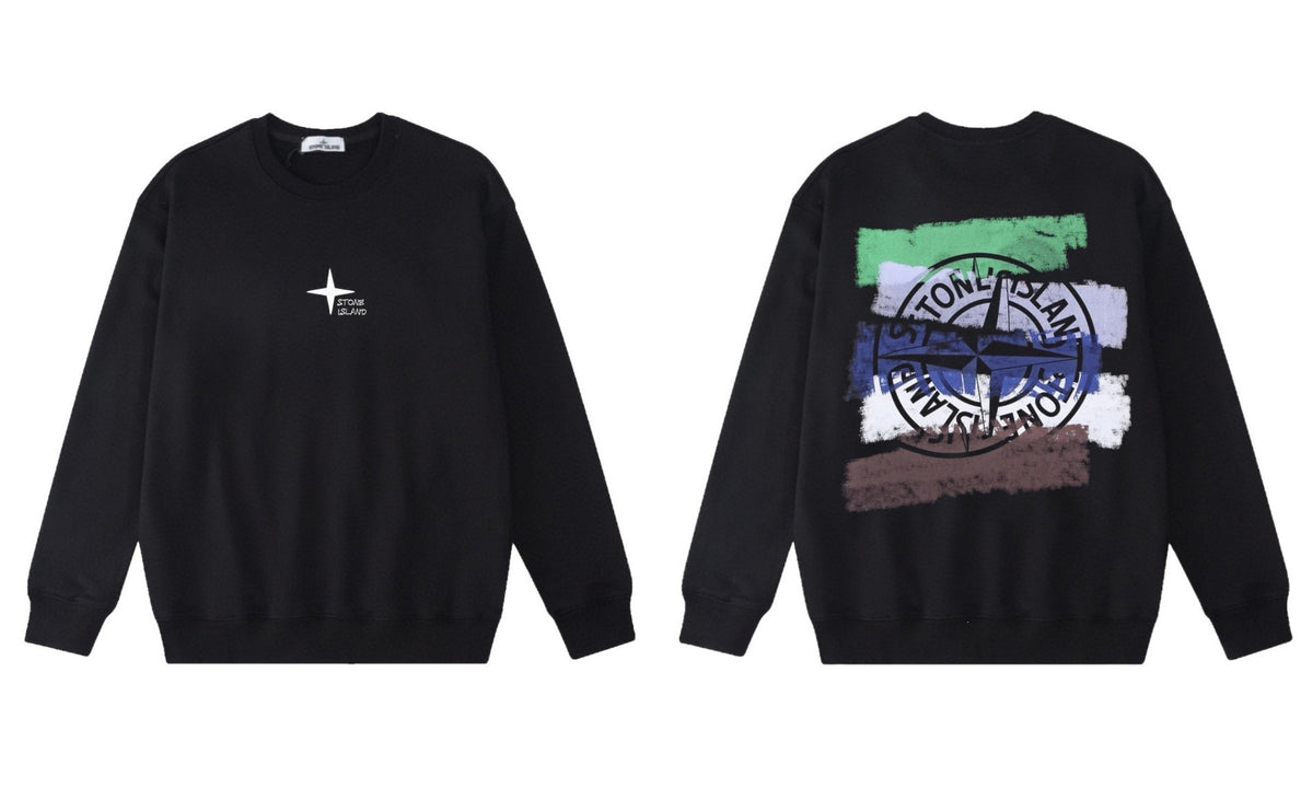 Stone Island Compass Print Crewneck Sweatshirt Men Autumn Pullover