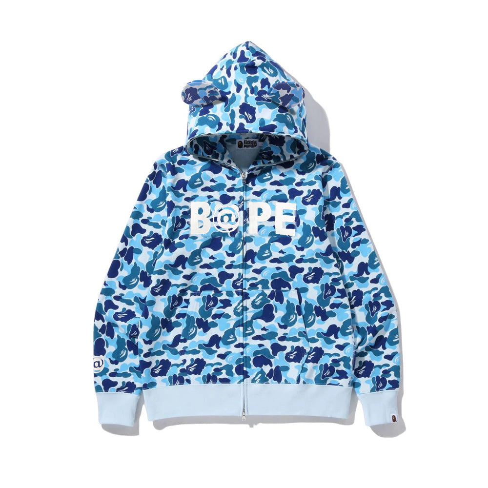 BAPE Shark Camo Print Full Zip Streetwear Hoodie Unisex