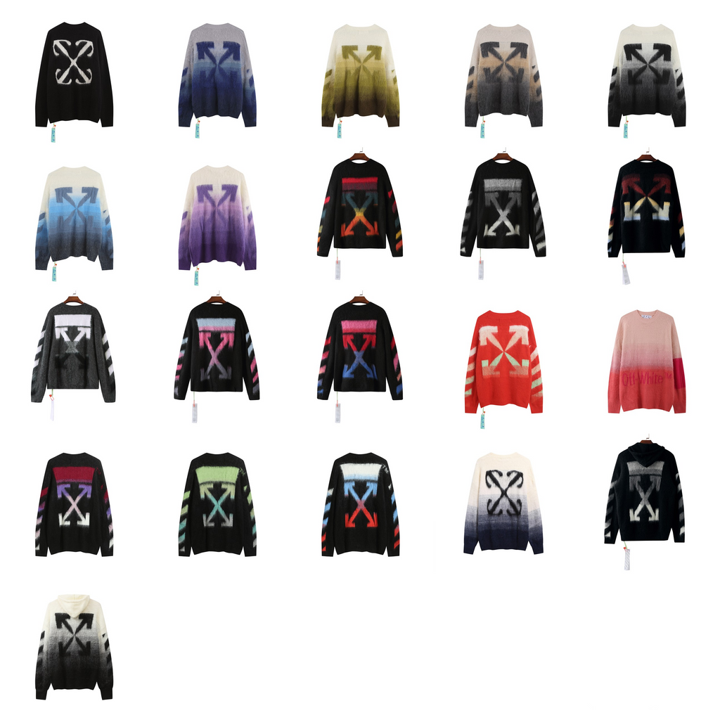 Off-White Arrow Mohair Sweater Gradient Fluffy Knit Pullover & Hoodie