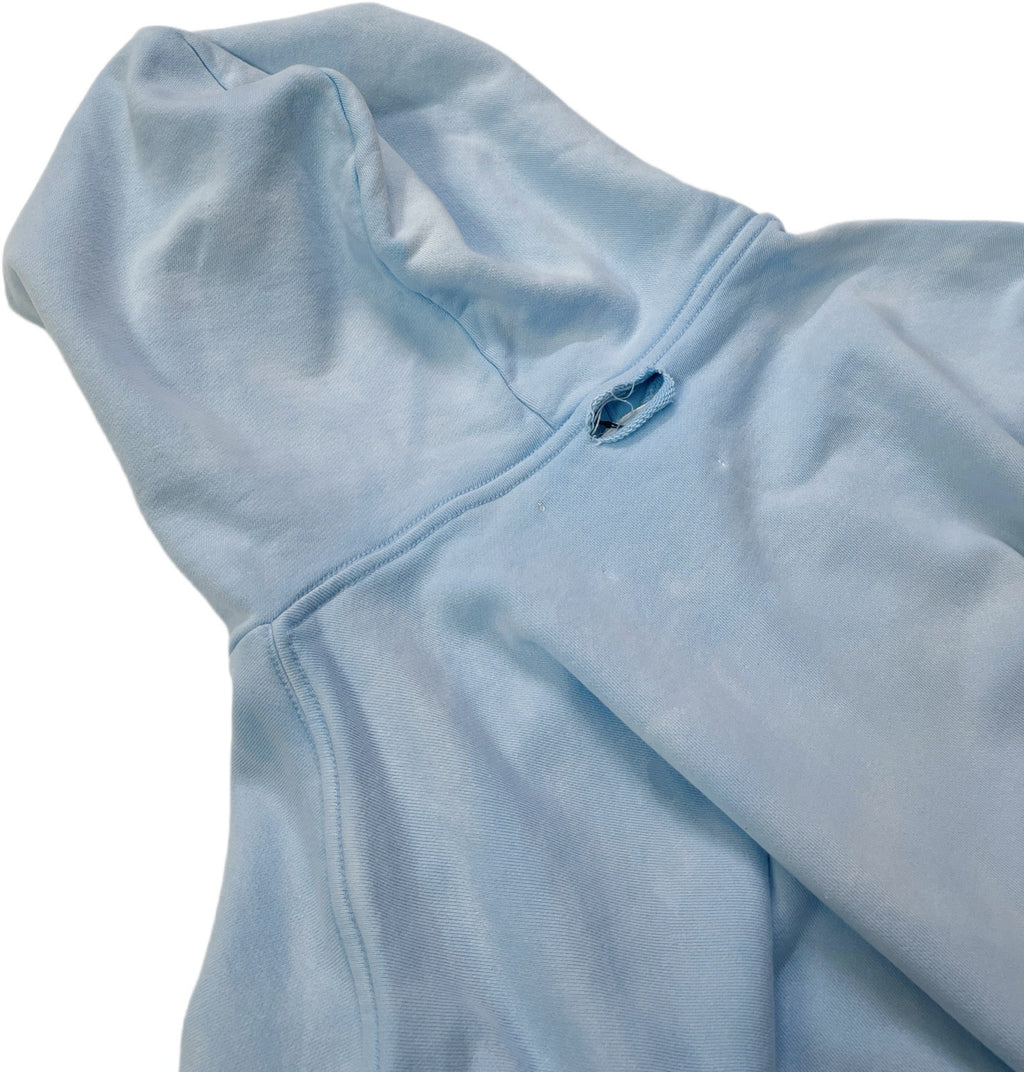 Paly Hollywood Rhinestone Slogan Zip Hoodie Light Blue Distress Patch
