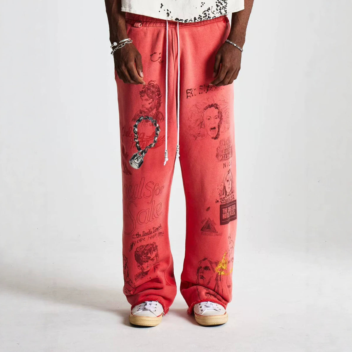 Paly Hollywood Vintage Washed Distressed Drawstring Sweatpants