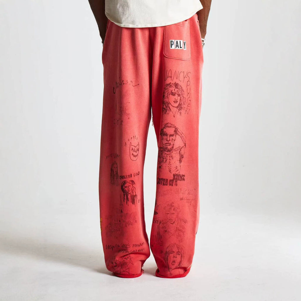 Paly Hollywood Vintage Washed Distressed Drawstring Sweatpants