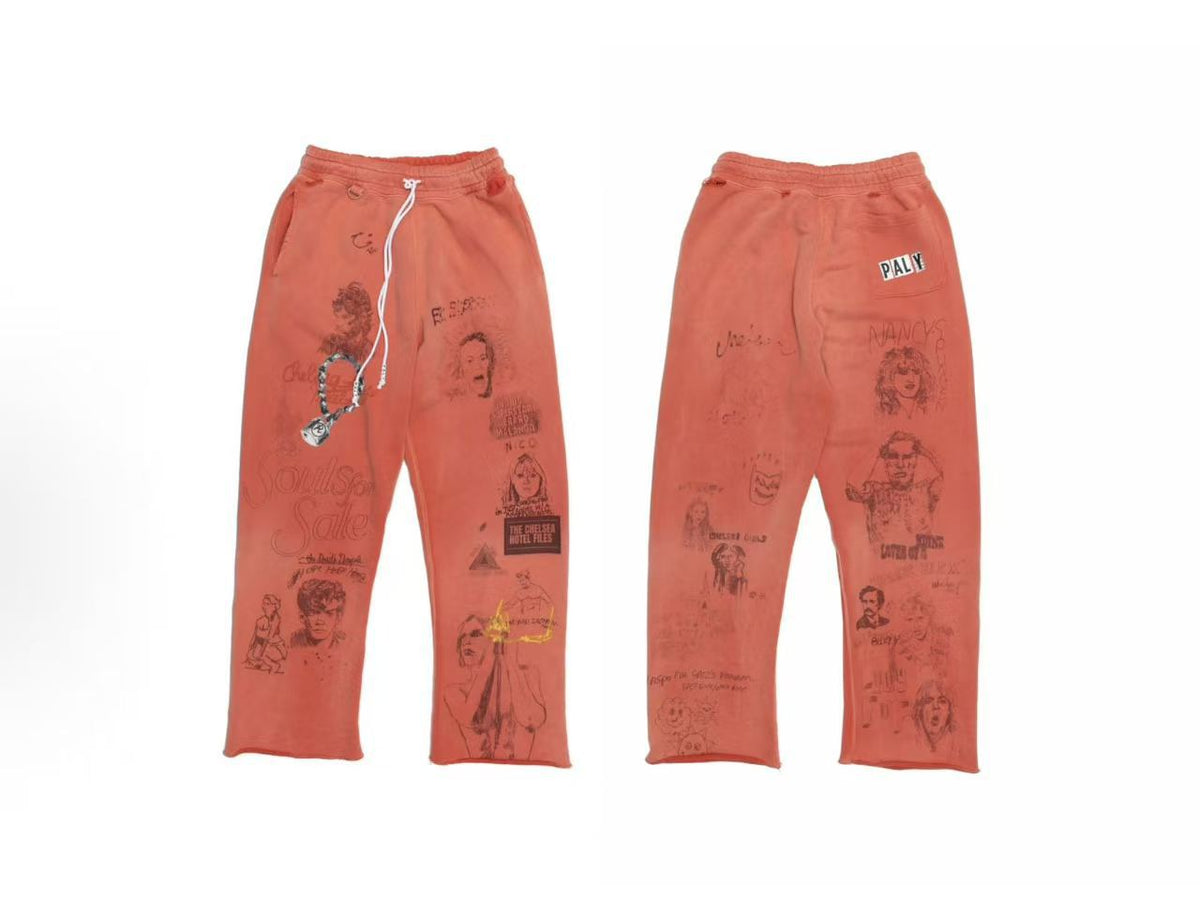 Paly Hollywood Vintage Washed Distressed Drawstring Sweatpants