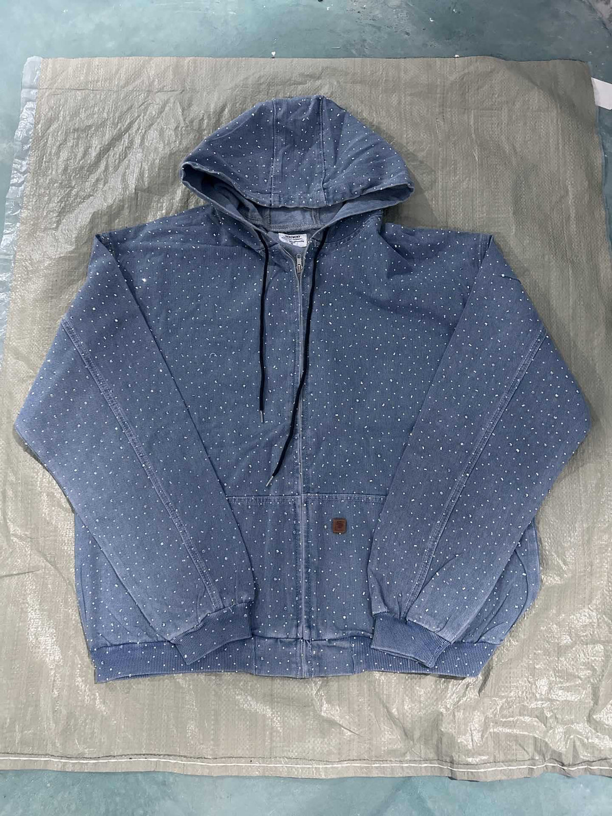 Rhinestone Denim Hooded Jacket Full Crystal Zip Up Unisex