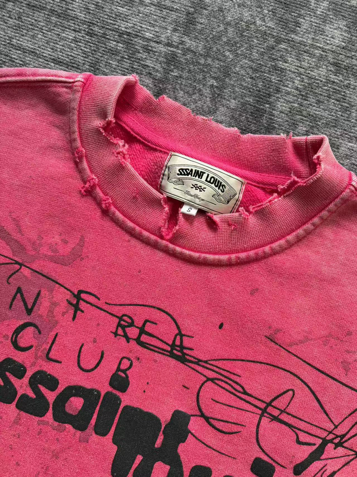 SSSAINT LOUIS Born Free Club Washed Distressed Crewneck Sweatshirt
